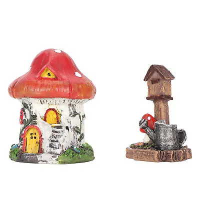 BROLEO Mushroom Fairy Garden House For 2Pcs Ornaments Decoration Accessories • £9.64