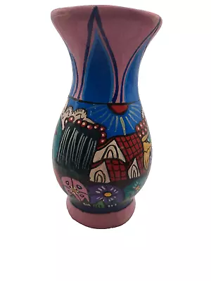 Mexican Ceramic Multi Color Vase Folk Art Pottery Design - Handmade • $20
