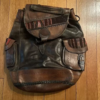 Vintage Bohemian Distressed Brown Leather Backpack Rucksack Bag • $79.99