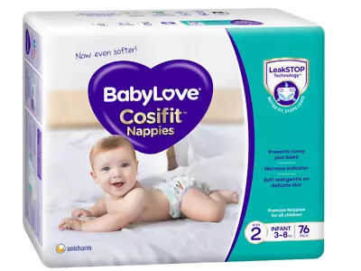 Babylove Cosifit Infant Nappies Size 2 (3-8Kg) | 1 Month Supply 228 Pieces (3 X  • $98.49