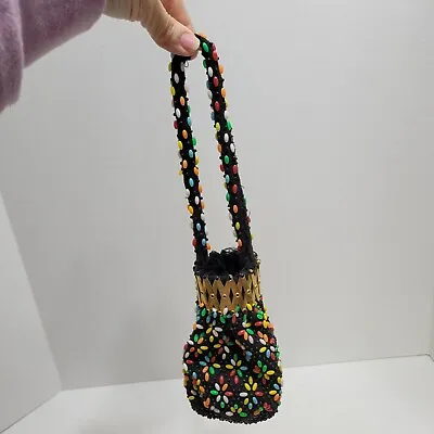 Vintage Expandable Accordian Top Beaded Coin Change Purse Brass Fittings • $30