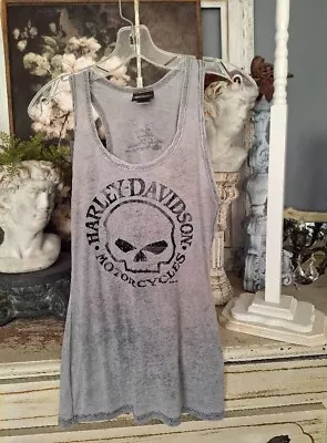 NWOT Harley Davidson Womens Soft Slub Knit Tank Medium Gray Distressed • $13.99