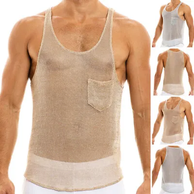 Mens Sports Muscle T-Shirt See Through Shirt Mesh Top Clubwear Blouse Undershirt • £7.59