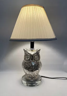 SUPER💥Cute Mercury Glass OWL Lamp Chrome Finish And Glass Base With Shade Heavy • $35