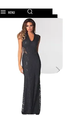 Prom Dress Jessica Wright Size 6 Black Sequin & Lace Maxi Dress Flattering • £30