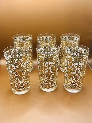 Vtg Set Of 6 Georges Briard Spanish Gold High Ball Drink Glasses Mcm 22k Barware • $125