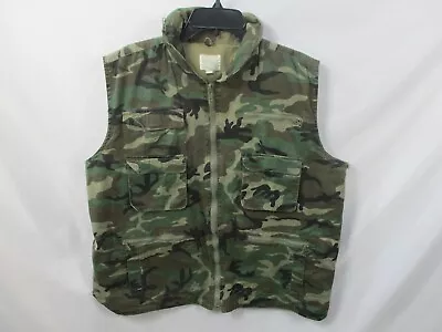 Camouflage Mens Vest Medium Large Green Zips Pockets Hooded Back Pouch Cotton • $24.99