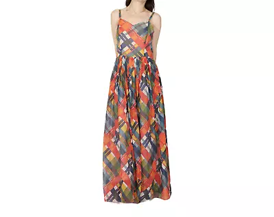 Vintage 1960s Geometric Pattern Pleats Sleeveless Long Dress Gown B. Altman • $183.50