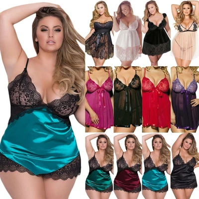 $13.29 • Buy Plus Size Womens Sexy Lingerie Babydoll Dress Sleepwear Nightdress G-Strings Set