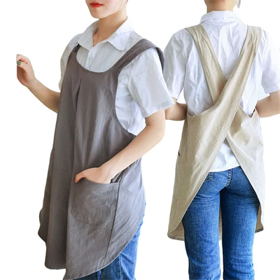 £11.03 • Buy Women Cotton Linen Cross Back Apron Dress Ladies Loose Home Cooking Florist GB 