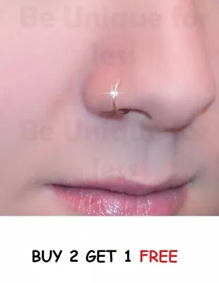 Nose Ring Fake Clip On 1 Crystal Diamante Hoop Stud-Sparkly Crystal Nose Ring • £3.49