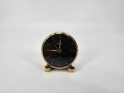 Vintage Looping Antimagnetic Brass Alarm Clock 8 Days Date Black Dial • $150