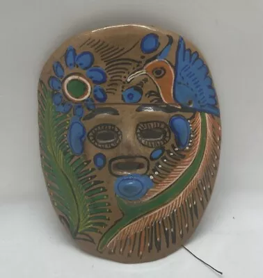 Mexican Pottery Mask Wall Hanging Brightly Hand Painted Folk Art 5.5”x5” • $24.99