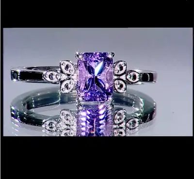 Rare Moroccan Amethyst Octagon Solitaire 925 Sterling Silver Ring Size L-M/6 • $31.09