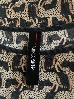 Ladies Marc Cain Size N2 UK 10 Brown Mix Individual Leopard Print Silk Top • £16