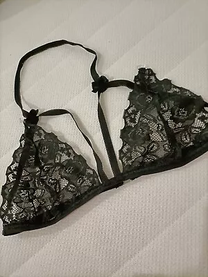 £7.50 • Buy Black Lace Halter Neck Bra Top UK Size 10 
