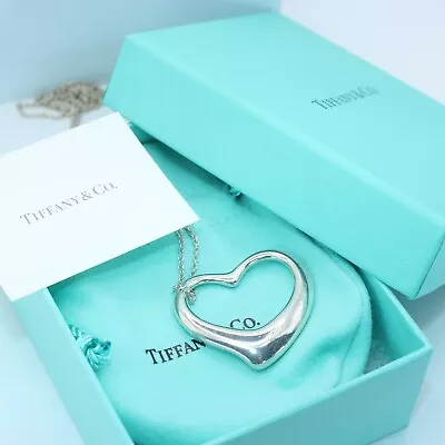 Tiffany & Co. Necklace Silver 925 Big Open Heart Elsa Peretti  W Box #A771 • $193.60