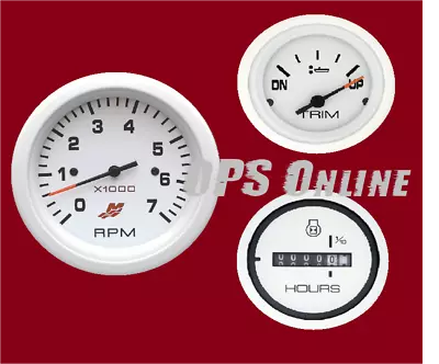 Mercury Marine Analog Gauge Set- White - 7K Tachometer Trim Hour Meter • $149.03