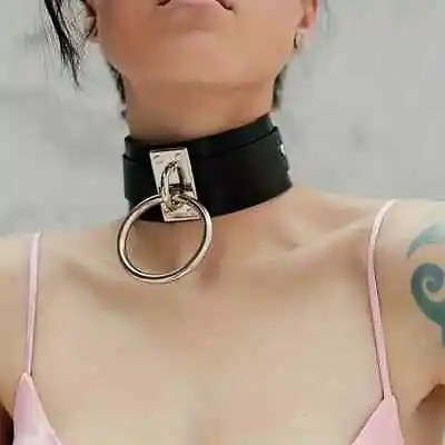 Sexy Faux Leather Neck Harness Belt Punk O-ring Studded Black Choker BDSM • $12.95
