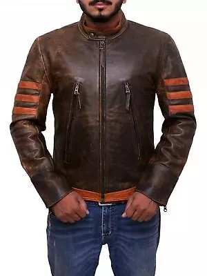 XMEN XO Wolverine Logans Vintage Biker Style Real Cow Hide Leather Jacket • $54.98