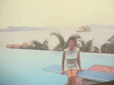 Vtg 1970s 35mm Slide Vacation Pool Female Original Kodachrome #2 • $3.25