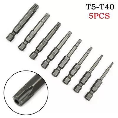 Efficient Hex Shank Fivepoint Magnetic Torx Screwdriver Bits Pack Of 5 • $16.82