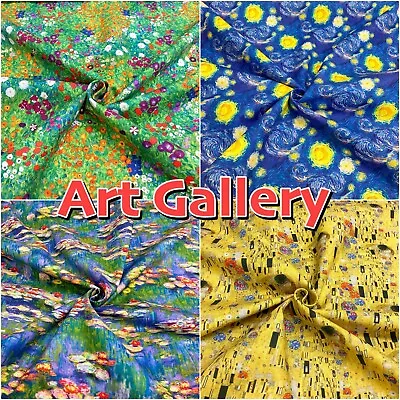 Artists Cotton Fabric ART GALLERY Monet Van Gogh Klimt Craft Dressmaking 140cm  • £2.75