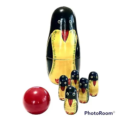 $24.99 • Buy Rare, Vintage Wooden Penguin Nesting Bowling Game - 5.75 