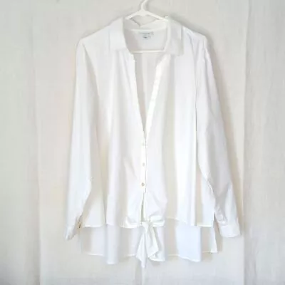 J Jill White Shirt Collection Deep Split Tie Front Long Sleeve Button Up Size 2X • $32.95