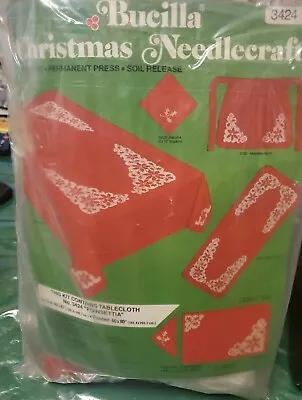 Bucilla Christmas Needlecraft Holiday Red Poinsetia Tablecloth 60  X 80  Vintage • $23.99