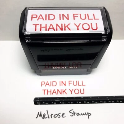 $12.89 • Buy Paid In Full Thank You Rubber Stamp Red Ink Self Inking Ideal 4913