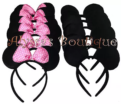 12 Pcs Minnie Mickey Mouse Ears Headbands Black Light Pink Bows Birthday Favors • $13.99