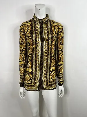 Versace Yellow Crown Baroque Print Silk Shirt Nwt It40 • $450