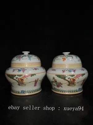 Qing Dynasty Tongzhi Marked Famille Rose Porcelain People Lid Jar Pot Crock Pair • $640