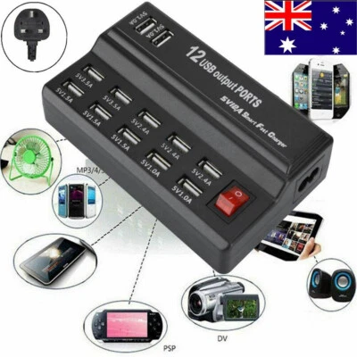$24.59 • Buy 12 Port USB Desktop Multi-Devices Quick Charge Desktop Charger Station Hub AU