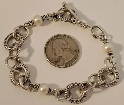 MICHAEL DAWKINS Sterling Silver PEARLS Toggle Clasp Bracelet 8.5  NICE • $65