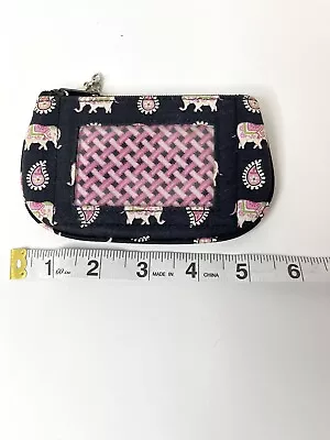 VERA BRADLEY ID Zipper Coin Purse  Wallet  Pink Elephant Navy Blue Paisley • $7.50