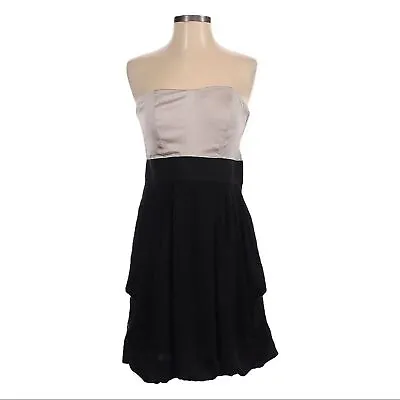 H&M Satin Strapless Prom Mini Dress Champagne Black Size 4 • $16