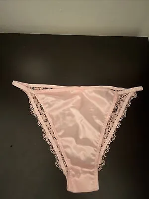 Vintage Satin String Bikini Panties Panty Light Pink Lace Sz L/ XL • $16.99