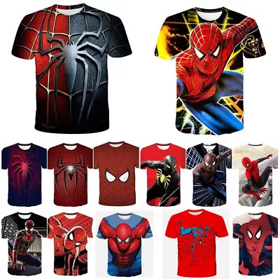 3D Spiderman T-Shirt Kids Boys Marvel Superheros Short Sleeve Tee Top Gift UK • £5.81