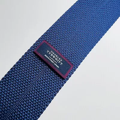 Charles Tyrwhitt Solid Blue Knit Silk Trunk Tie 57x2.5” Modern • $34