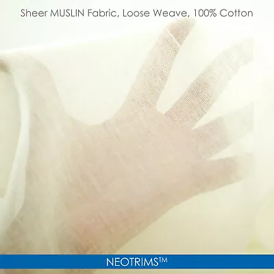 Muslin Cotton FabricCheese Cloth Gauze MaterialWhite & Ecru130cmsNeotrims UK • $1.95