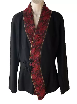VTG Vivienne Tam East Wind Code Jacket M* Black Cotton Asian-Inspired Red Accent • $64