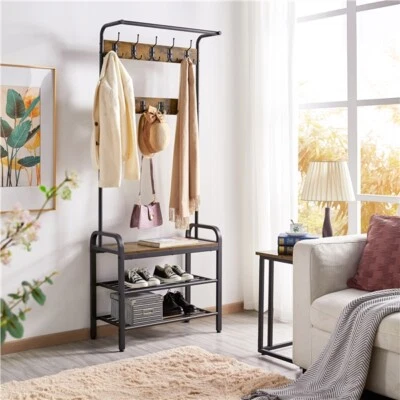 $64.99 • Buy 3-In-1 Entryway Hall Tree Coat Rack Shoe Bench Storage Bench W/ Shelf & Hooks