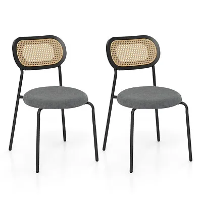 Dining Chairs Set Of 2 Upholstered Kitchen Chairs With Imitated Rattan Backrest • £69.95