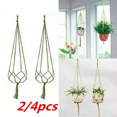 4Pcs Garden Plant Hanger Macrame Hanging Planter Basket Rope Flower Holder Decor • £4.59
