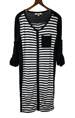 YA Los Angeles Black White Striped Shirt Dress Size L 3/4 Sleeve Knee Length • $19.99