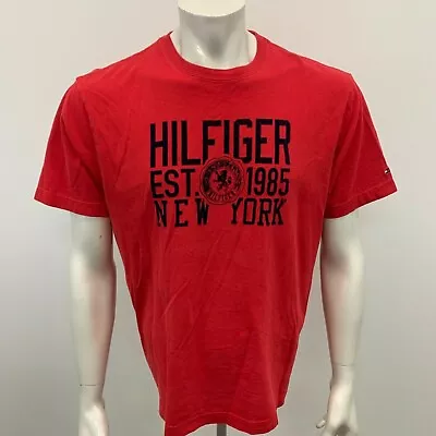 Tommy Hilfiger Men's T Shirt Size Large Red Spell Out Short Sleeve Crew Neck • $9.99