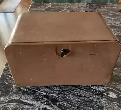 Vintage MCM Mid Century Decor Tin Metal Bread Box Brown Wood Cutting Board USA • $65