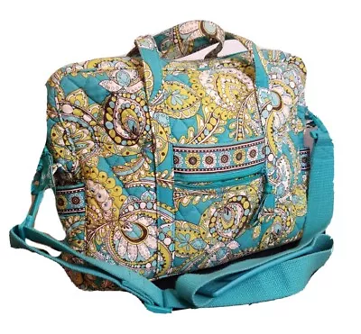 Vera Bradley Travel Weekend Organizer Bag Crossbody Strap Paisley Green & Blue  • $22.99